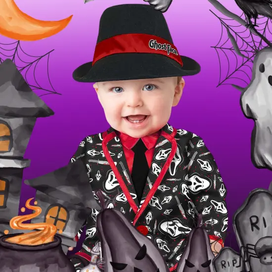 Eye Catching Toddler Ghost Face Party Suit Costume with Hat and Diaper Snaps {4}