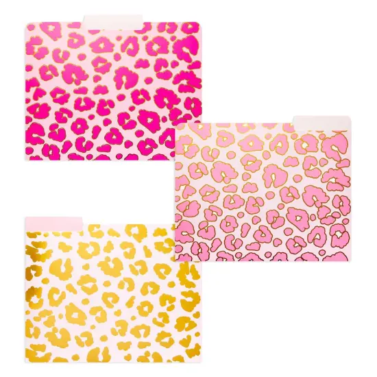 12 Pack Pink Leopard Decorative File Folders, Cute Gold Foil Print Office Supplies, Letter Size with 1/3 Cut Tab for Women, Girls (11.5 x 9.5 in) {5}
