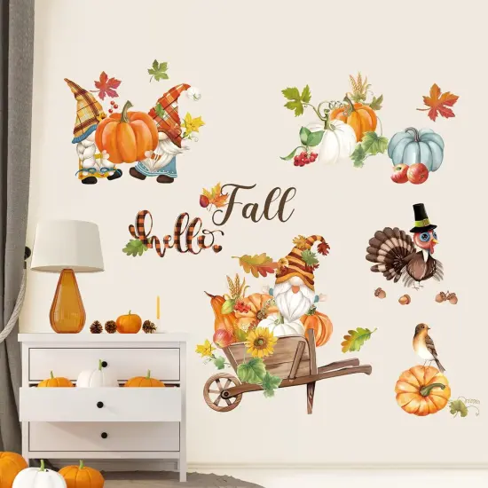 Fall Maple Leaf Wall Decals Thanksgiving Pumpkin Gnome Turkey Wall {3}