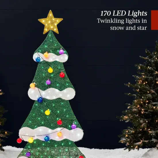 6ftLighted 2D Christmas Tree Outdoor Holiday Display with LED Lights, Gift Boxes & Storage Bag Multicolor {4}