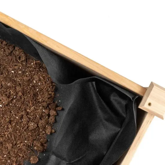 Natural Fir Wood Raised Planter Box with Wheels and Drainage Holes {3}