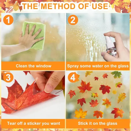 9 Sheets Fall Maple Leaves Window Clings Fall Leaves Double-Sided Window Decals {2}