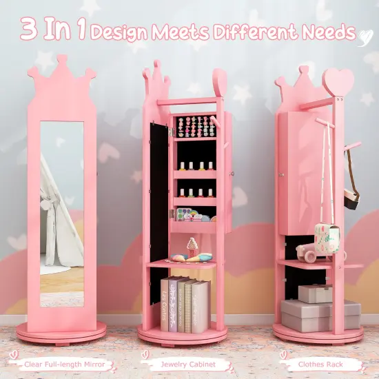 MDF Vanity Set with Full-Length Mirror, Jewelry Armoire and Stool Pink {6}