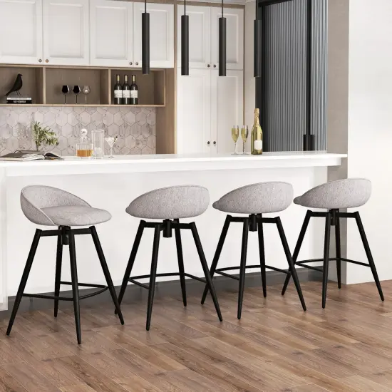 Set of 2 Upholstered Bar Stools with Footrest and Backrest for Kitchen Island Grey {2}