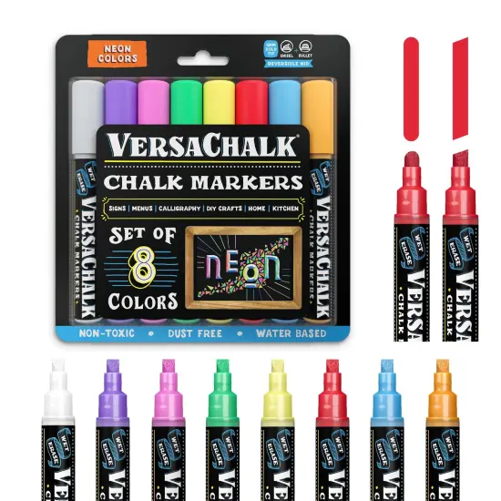 VersaChalk Neon Liquid Chalk Markers for Chalkboards, Set of 8 - 5mm Bold Tip {1}