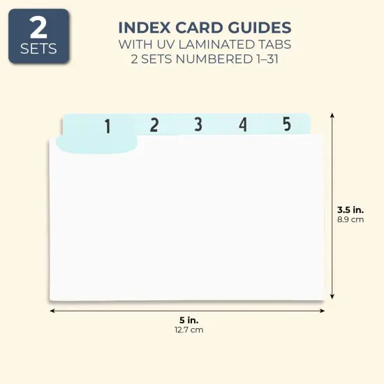 Paper Junkie 2-Pack 3 x 5" Index Cards Numbered 1-31 - Tabbed Number Index Cards for Daily Organization - Dividers with UV Laminated Tabs, Note Organizer, Recipes, and Files Blue {2}