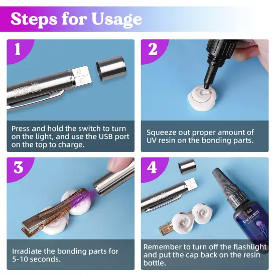 LET'S RESIN UV Resin Kit with Light, Bonding&Curing in Seconds, 30g UV Resin Kit with UV Flashlight for Welding, Jewelry UV Glue Adhesive for Plastic Repair, Glass Light, Craft Decor {4}