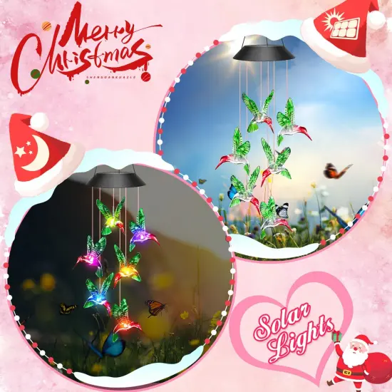 Winzwon Birthday Gifts for Women Mom Grandma, Solar Hummingbird Wind Chimes for Outside Solar Lights Outdoor Decor Hanging Mobile Garden Yard Patio {3}