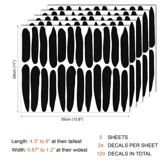 SHYJSHYJ Black Thick Irregular Line Vinyl Abstract Wall Decals, Peel and Stick Modern Boho Stickers, 120 Upright Stripes for Kids Nursery Bedroom Living Room Farmhouse Decor {3}