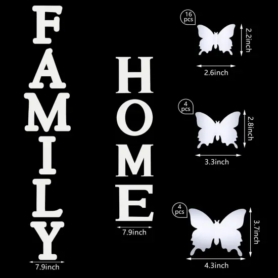 Outus 3D Family Home Sign Letters Living Room Decor Family Rustic Farmhouse Wall Decor Acrylic Mirror Decorative Butterfly Mirror Wall Sticker Decals for Living Room Bedroom Kitchen (Silver) {5}