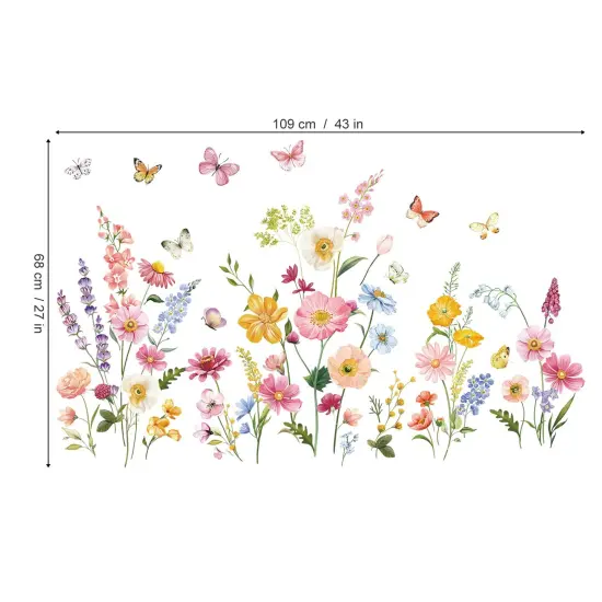 decalmile Flower Wall Decals Daisy Wildflower Grass Butterflies Wall Stickers Girls Bedroom Living Room Home Office Wall Decor {5}