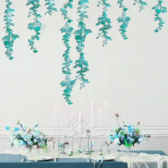 Cheerland Leaf Vine Garlands Teal Blue Hanging Leaves Banner Backdrop Wall Stickers Decorations for Birthday Anniversary Wedding Tea Party Supplies - Pack of 24 {2}