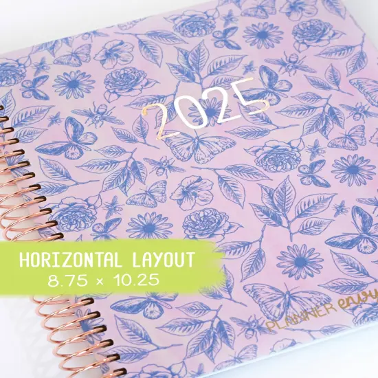 2025 Planner - Horizontal Layout, Spiral Bound - "Butterfly Doodles" (#109) {1}