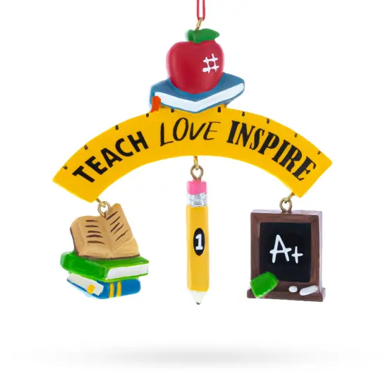 Teach Love Inspire Teacher's Apple and Pencil Resin Christmas Ornament {1}