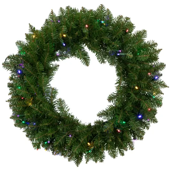 Northlight Pre-Lit Northern Pine Artificial Christmas Wreath - 24" - Multicolor LED Lights Green {3}
