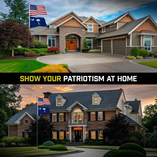 G128 Combo Pack: 25 Ft Telescoping Aluminum Flagpole (Black) & American and South Carolina Flags 3x5 Ft, Both StormFlyer Series Embroidered 220GSM Spun Polyester | Pole with Flags Included {4}