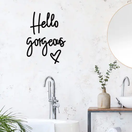 Hello Gorgeous Words Wall Decor 3D Wooden Sign Art for Home Room Office Door Decorations Party Supplies (Black) {2}