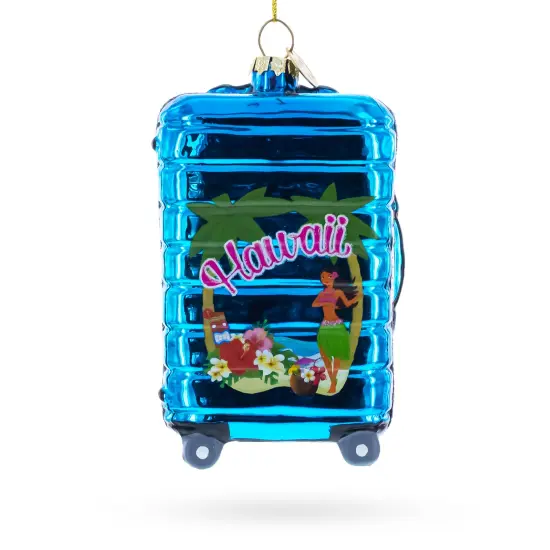 Hawaii Travel Suitcase Glass Christmas Ornament {4}