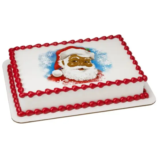 Classic Santa African American Edible Cake Topper Image 1/4 sheet {1}