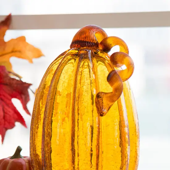 Set of 2 Handmade Amber & Crackle Glass Pumpkin Amber&Crackle {4}