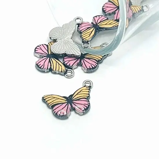 1, 4, 20 or 50 Pieces: Yellow and Pink Striped Butterfly Charms {1}