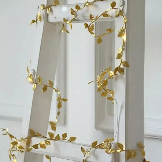 Metallic Gold 15 feet Rose Leaves Fairy Lights Battery Operated LED GARLAND {4}