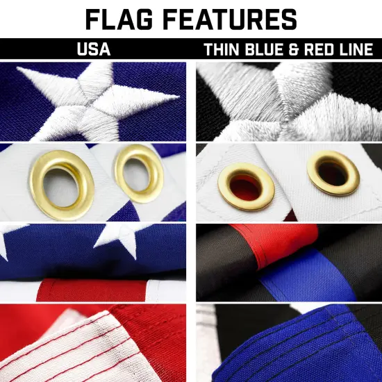 G128 Combo Pack: 25 Ft Telescoping Aluminum Flagpole (Black) & American and Thin Blue Red Line Flags 3x5 Ft, Both StormFlyer Series Embroidered 220GSM Spun Polyester | Pole with Flags Included {3}