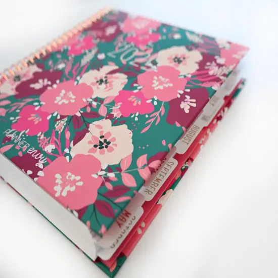 2025 Planner - Horizontal Layout, Spiral Bound - "Teal & Pink Floral" (#105) {3}