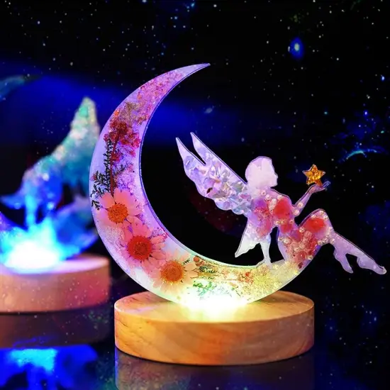 LET'S RESIN Resin Molds, Crescents Moon Molds, Epoxy Molds, Silicone Molds for Epoxy Resin, Wolf with Moon, Cat with Moon, Unicorn with Moon {6}