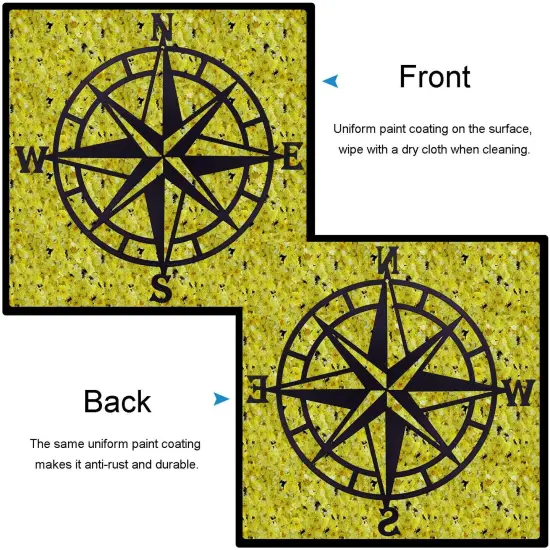 ESTART 11 Inches Metal Decorative Nautical Compass Wall Decor, Living Room Bedroom Office Porch Garden Patio Signs Wall Hanging Art Beach Theme Home Decoration (Black) {4}