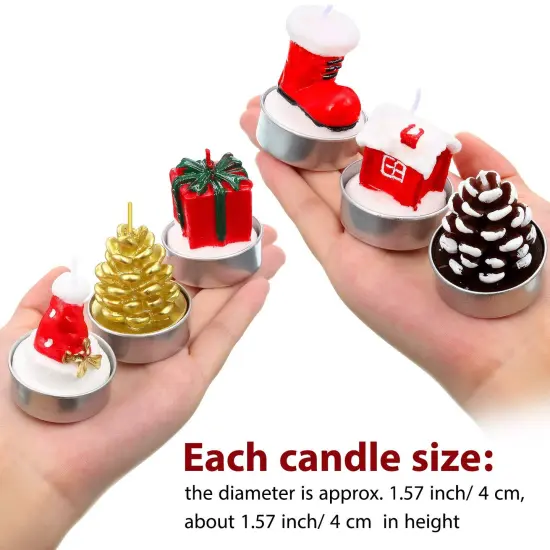 12 Pieces Christmas Tealight Candles Handmade Delicate Santa Claus, Snowman, Pine Cones, Christmas Tree, Shoes, House, Santa Hat Candles, Christmas Home Decorations (Cute Style) {2}