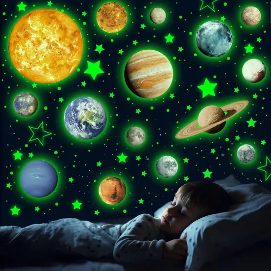Solar System Wall Decals Glow in The Dark Stars 780 PCS, Glowing Planets Stickers for Ceiling, Nursery Wall Stickers for Bedroom, Kids Room Decorations (Green) {1}