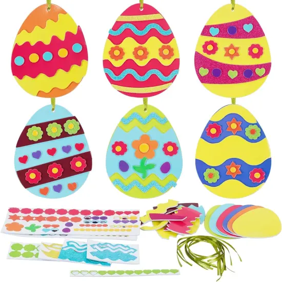 12 Pack Easter Egg Craft Kit for Kids Make You Own Egg Foam Stickers Ornament DIY {1}