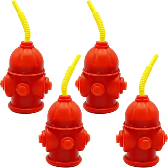 4E's Novelty 4 Pack Fire Hydrant Cups 12oz - Firefighter Birthday Party Decorations, Fireman Theme Party Supplies {1}