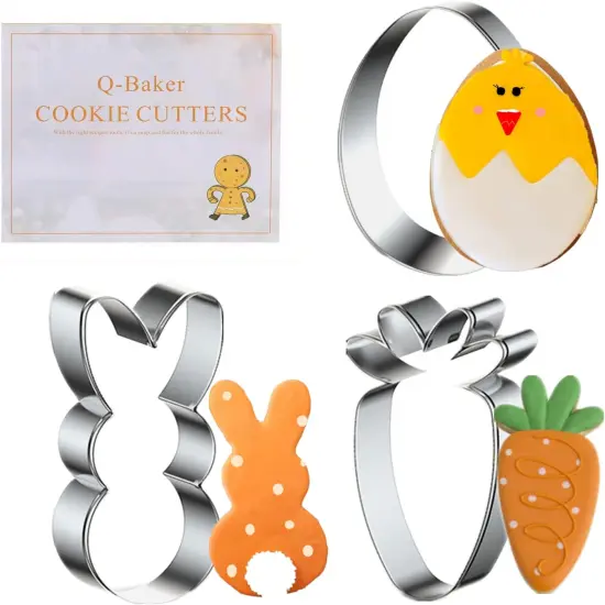Easter Cookie Cutters, 3 Pieces Carrot Egg Bunny Rabbite Shapes Metal Cookie Cutters Stainless Steel Sets Holiday Themed Baking Kit {5}