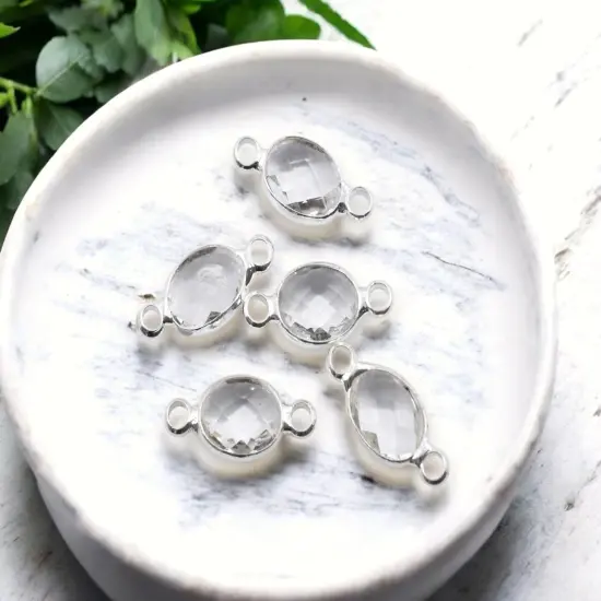 *10* 15x7mm Silver Plated Brass Surrounded Clear Glass Connectors {3}