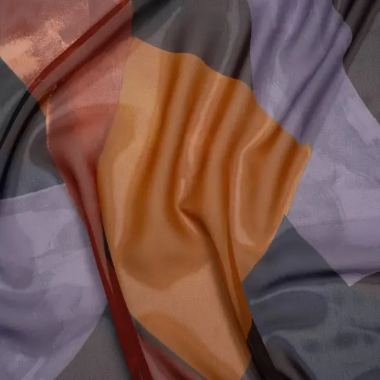 1 Yard Brown Orange Abstract Chiffon Print, Flowing 56" Width Sheer Fabric for Dresses {2}