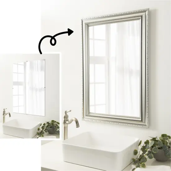 Amanti Art Mirror Makeover Bathroom Mirror Frame Border Kit -Fully Assembled Peel and Stick Frame - Mirror NOT Included - Parlor Trim Parlor Silver {1}