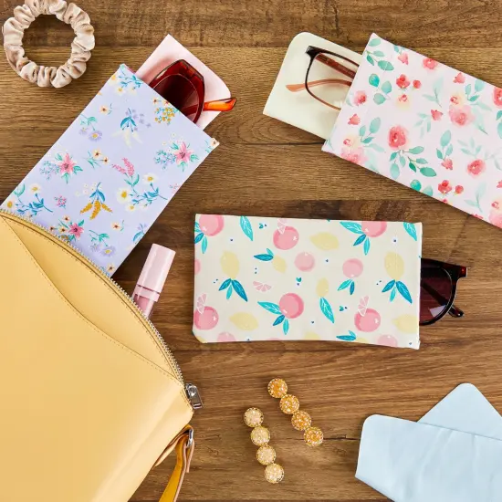 10 Pack Soft Eye Glasses Pouch with 10 Cleaning Cloths, Faux Leather Eyewear and Sunglasses Cases, 10 Designs (4 x 7 In) Multicolor {2}