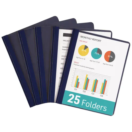 Avery Durable Clear Front Report Covers, 3 Double-Prong Fasteners, Holds up to 25 Sheets, 25 Dark Blue Covers (47961) {1}