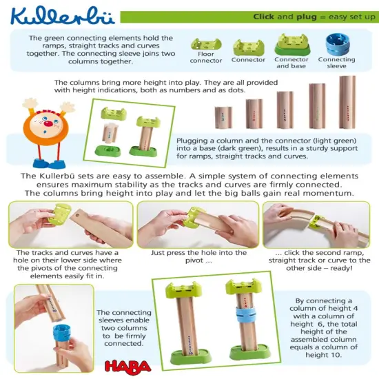 HABA Ball Track Tall Columns Expansion Set, Kullerbu 10 Piece Building Toy for Extra Tall Marble Run Tracks, STEM Toys & Marble Run Building Sets Multicolor {6}