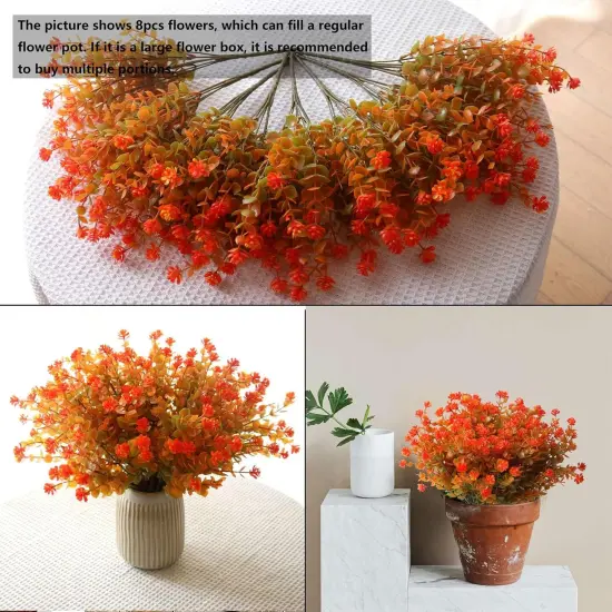 8 Bundles Artificial Fall Flowers Mums - Orange {2}