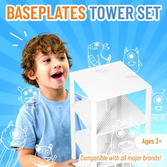 Strictly Briks Classic Stackable Baseplates, Building Bricks For Towers, Shelves, and More, 100% Compatible with All Major Brands, White, 4 Base Plates & 30 Stackers, 6x6 Inches, Ages 3-14 {2}