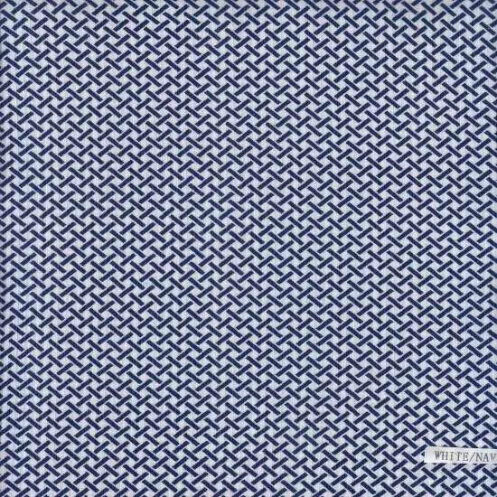 1 Yard Polyester Spandex Yummy Rib Knit Fabric Retro Geo Window Pane Print 58/60" Width WHT/BLUE {3}