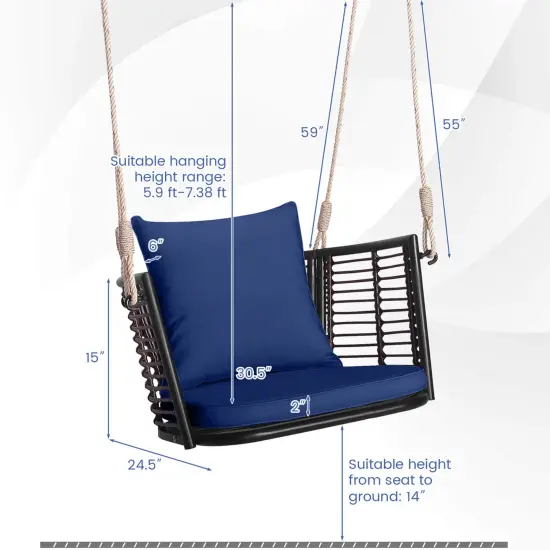 Costway Patio Hanging Rattan Basket Chair Swing Hammock Chair with Seat Cushion Navy/Grey/Beige {3}