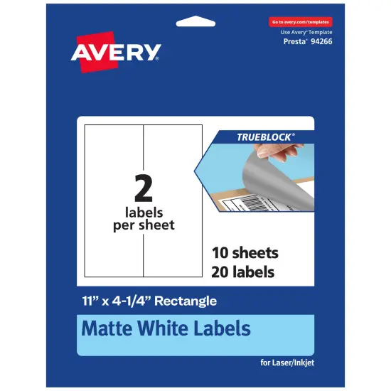 Avery TrueBlock Matte White Paper Labels,11" x 4-1/4" Rectangle {7}