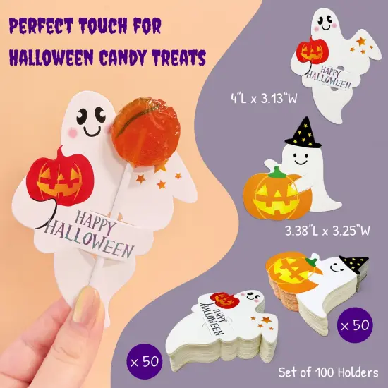 Wrapables Halloween Lollipop Paper Card Candy Holders, Party Supplies, Decorations, Party Favors (100pcs), Ghosts and Pumpkins {2}