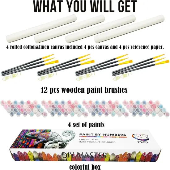 4 Pack Cats Paint by Numbers Kit for Adults Beginners {4}