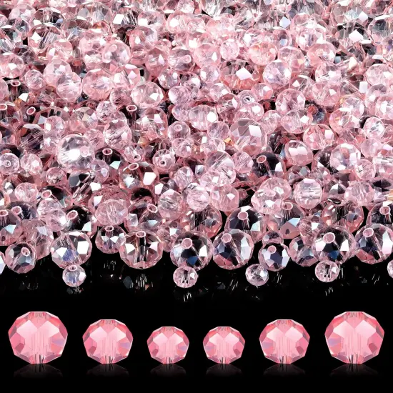 600 Pcs Crystal Glass Beads for Jewelry Making Bulk Faceted Gemstone Rondelle Loose Beads for Bracelet DIY Crafts 8 mm, 6 mm, 4 mm(Pink AB Color) {1}