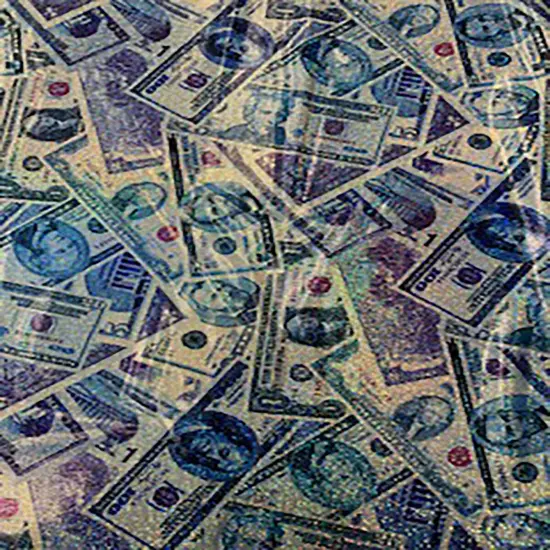 1 Yard Random Money Hologram Polyester Spandex Fabric 60 Inch Width Black Combo {4}